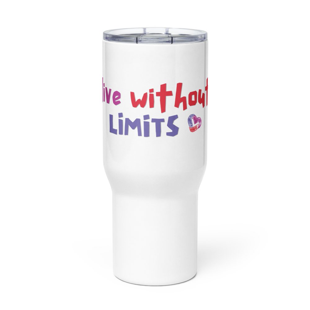 Live Without Limits Travel Mug with Handle (Multicolor Script)