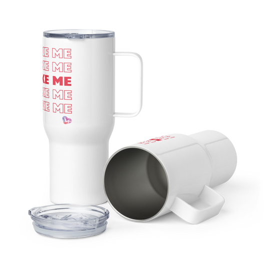 Brave Like Me Travel Mug with Handle (Stacked, Red Design)