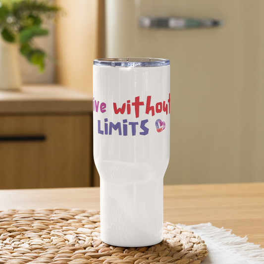 Live Without Limits Travel Mug with Handle (Multicolor Script)